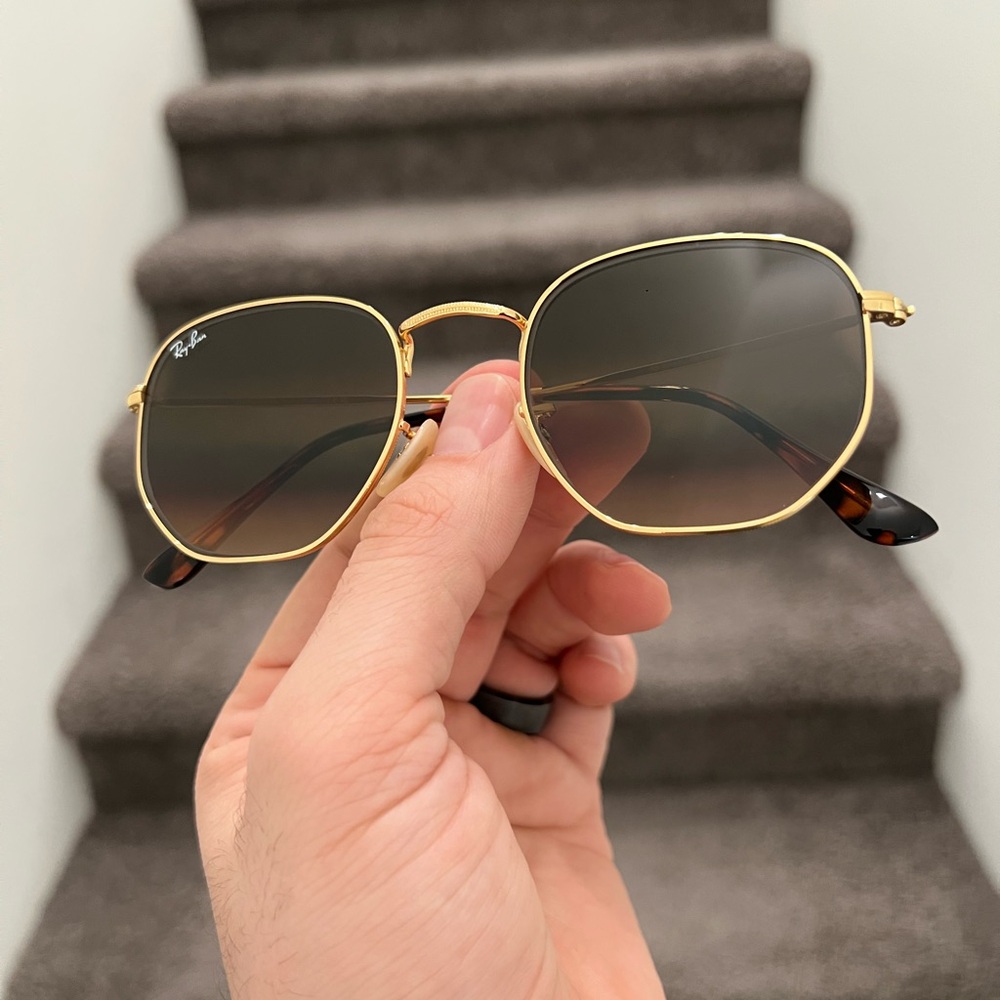 New Ray-Ban Hexagonal RB3548 Sunglasses 51mm Gold Brown Gradient - Picture 4 of 7